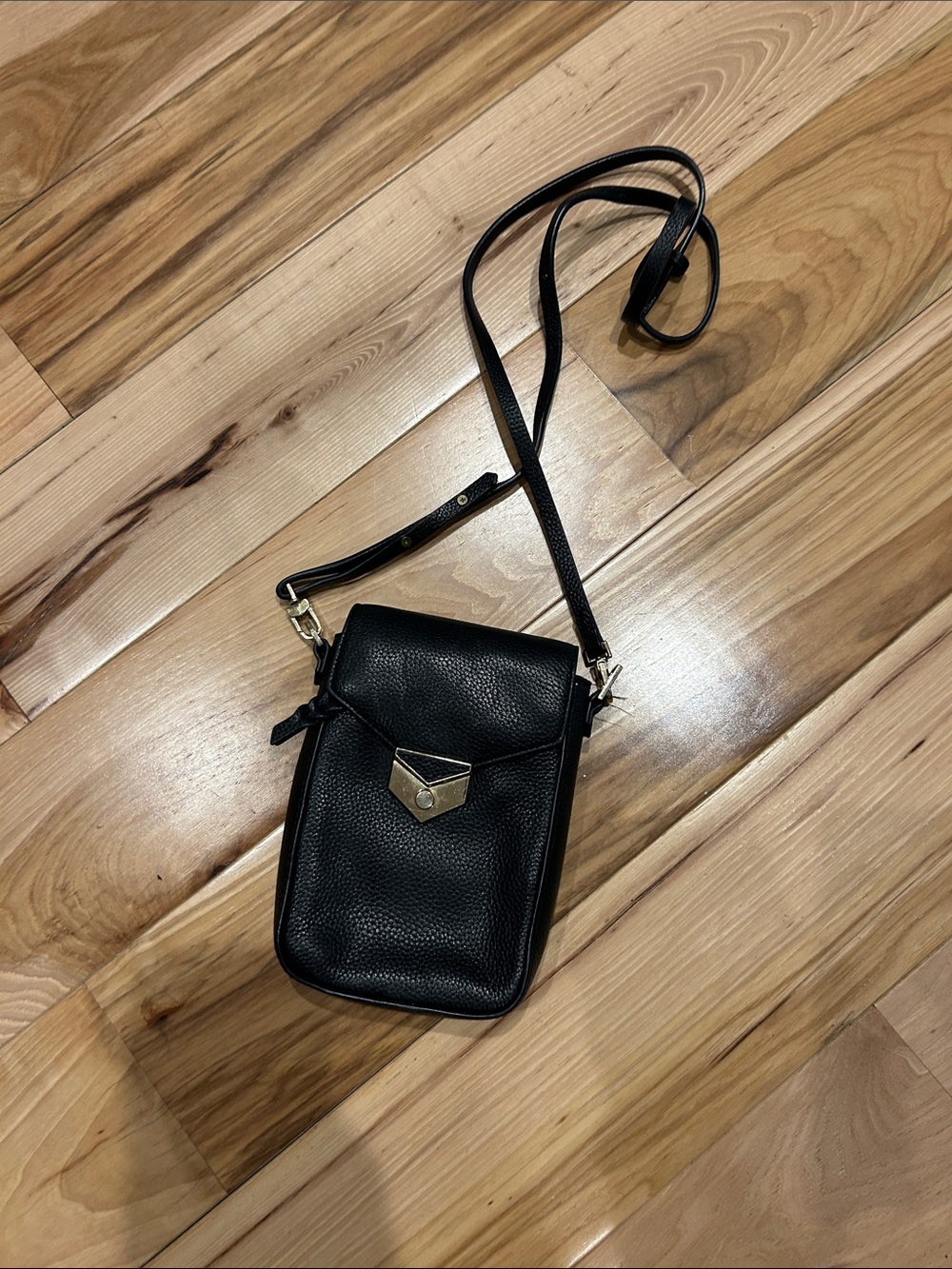 Stella & DotCOVET Pebbled Genuine Leather Crossbody Phone Bag with Gold Hardware